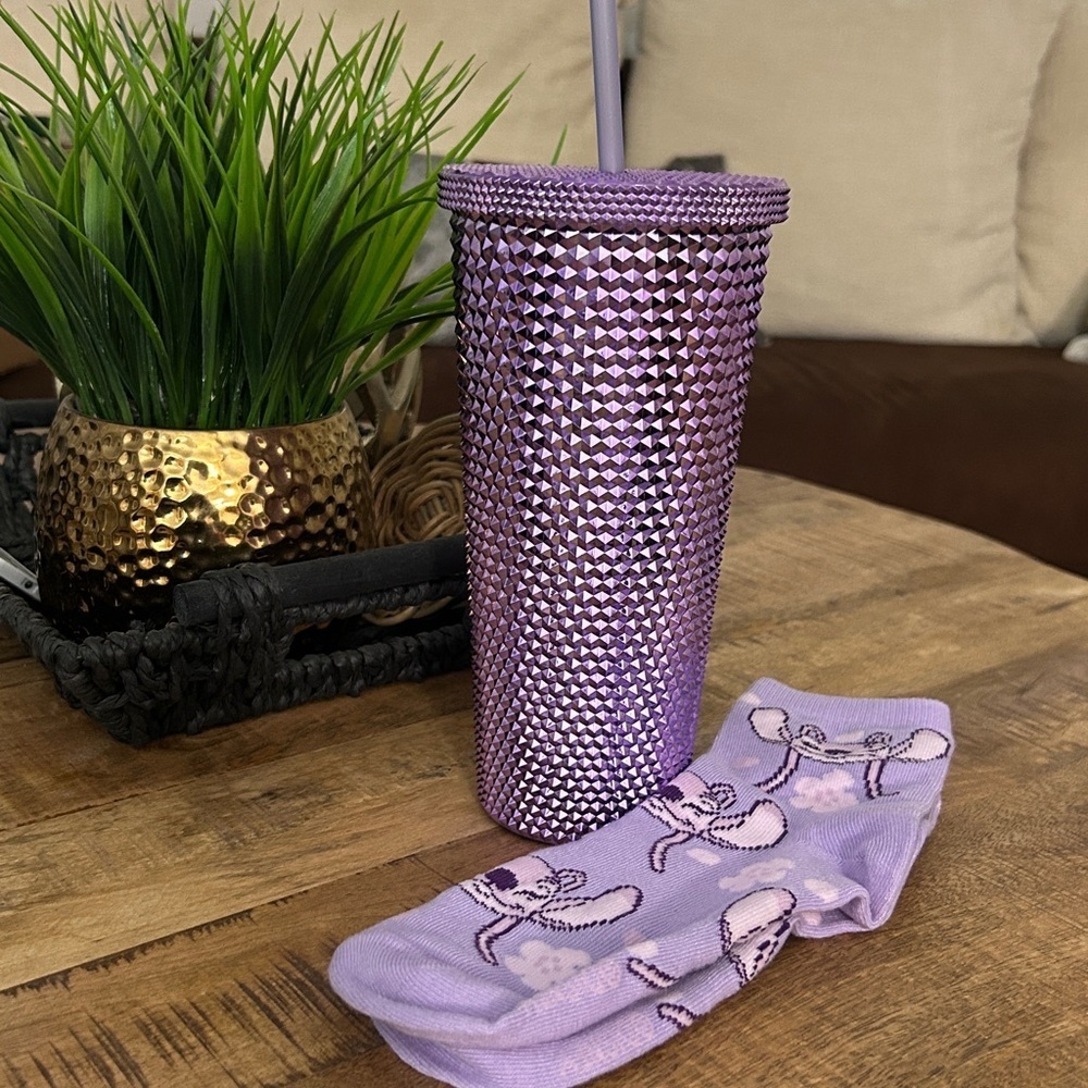 Purple Rhinestone Tumbler with Straw